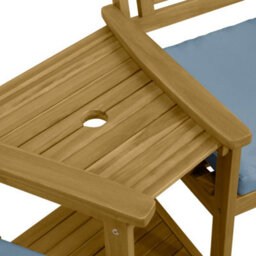 MonsterShop Wooden Companion Love Seat Garden Chairs With 2 Tier Table And Parasol Hole - thumbnail 6