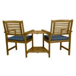 MonsterShop Wooden Companion Love Seat Garden Chairs With 2 Tier Table And Parasol Hole - thumbnail 7