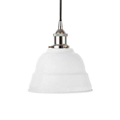 White Lincoln Painted Dome Pendant Light With Nickel Lamp Holder And Black Round Cable - Se Home - image 1