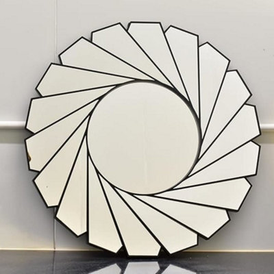 Deenz Large Wall Mirror Art Deco Frame Round Swivel Style Wall Mirror Glass 61Cm Swirl Design Home Decor (Black)