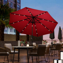 Outsunny Garden Parasol Outdoor Tilt Sun Umbrella Led Light Hand Crank Red - thumbnail 9