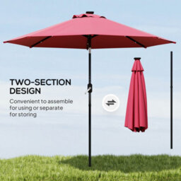 Outsunny Garden Parasol Outdoor Tilt Sun Umbrella Led Light Hand Crank Red - thumbnail 8