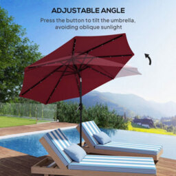 Outsunny Garden Parasol Outdoor Tilt Sun Umbrella Led Light Hand Crank Red - thumbnail 6