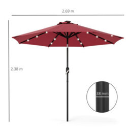 Outsunny Garden Parasol Outdoor Tilt Sun Umbrella Led Light Hand Crank Red - thumbnail 3