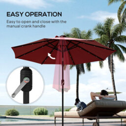 Outsunny Garden Parasol Outdoor Tilt Sun Umbrella Led Light Hand Crank Red - thumbnail 7