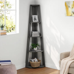Mercers Furniture Corona Charcoal Grey Corner Ladder Bookcase Open Leaning Shelving Display Unit Solid Wood Mexican Pine Wooden - thumbnail 1