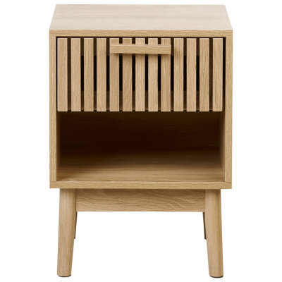 Wyld And Coco Rustic Bedside Table, Light Brown Mdf With Pine Legs, Drawer And Open Shelf, W40 X D35 X H55Cm - image 1