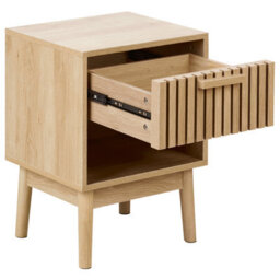 Wyld And Coco Rustic Bedside Table, Light Brown Mdf With Pine Legs, Drawer And Open Shelf, W40 X D35 X H55Cm - thumbnail 4