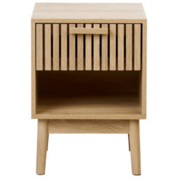 Wyld And Coco Rustic Bedside Table, Light Brown Mdf With Pine Legs, Drawer And Open Shelf, W40 X D35 X H55Cm - thumbnail 1