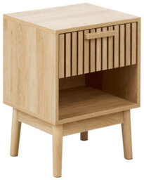 Wyld And Coco Rustic Bedside Table, Light Brown Mdf With Pine Legs, Drawer And Open Shelf, W40 X D35 X H55Cm - thumbnail 3