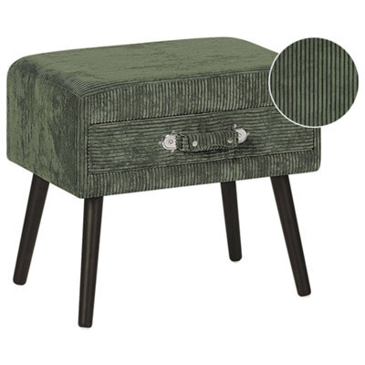 Beliani 1 Drawer Bedside Table Eurostar Corduroy Dark Green - image 1