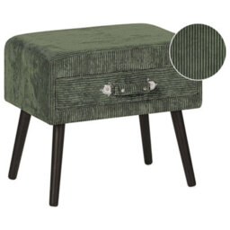 Beliani 1 Drawer Bedside Table Eurostar Corduroy Dark Green - thumbnail 1