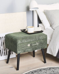 Beliani 1 Drawer Bedside Table Eurostar Corduroy Dark Green - thumbnail 2