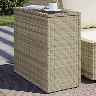 Walplus Garden Side Table With Glass Top Light Grey 58X27.5X55 Cm Poly Rattan - image 1
