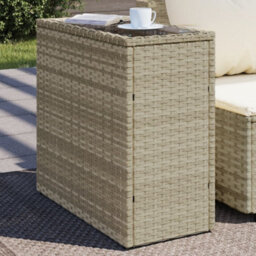Walplus Garden Side Table With Glass Top Light Grey 58X27.5X55 Cm Poly Rattan
