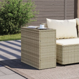 Walplus Garden Side Table With Glass Top Light Grey 58X27.5X55 Cm Poly Rattan - thumbnail 3