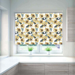 Lister Cartwright Floral & Leaf Ochre Blackout Roller Blinds Easy Fit Child Safety Included (60 X 140 Cm) - thumbnail 2