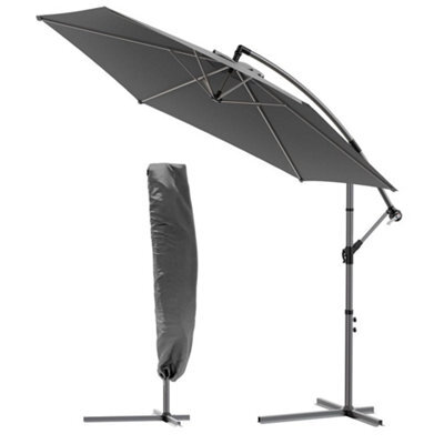 Vounot 3 M Cantilever Garden Parasol, Banana Patio Umbrella With Crank Handle And Tilt For Outdoor Sun Shade, Grey