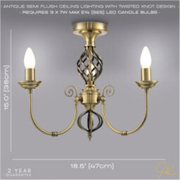 Happy Homewares Traditional Classic Antique Brass Chandelier Ceiling Light With Twisted Knot - thumbnail 6