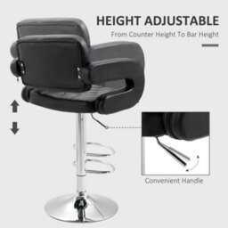 Homcom Set Of 2 Adjustable Height Barstool Steel Pole Pu Leather, Black - thumbnail 4
