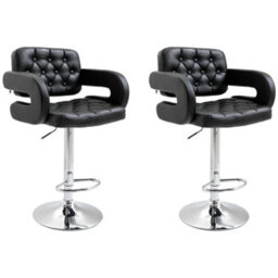 Homcom Set Of 2 Adjustable Height Barstool Steel Pole Pu Leather, Black - thumbnail 2