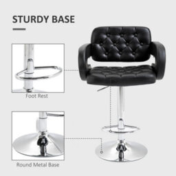 Homcom Set Of 2 Adjustable Height Barstool Steel Pole Pu Leather, Black - thumbnail 6