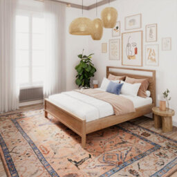 Loomed Traditional Pattern Cotton Chenille Rug Peach Blue Machine Washable 240Cm X 330Cm - thumbnail 2