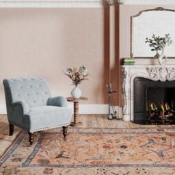 Loomed Traditional Pattern Cotton Chenille Rug Peach Blue Machine Washable 240Cm X 330Cm - thumbnail 3
