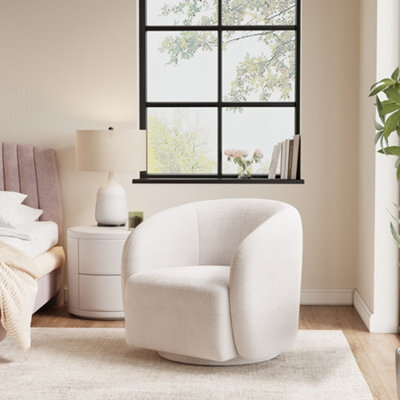 Living And Home White Boucle Upholstered Swivel Tub Chair Armchair Bucket Chair 75 Cm W X 65 Cm D X 74 Cm H - image 1
