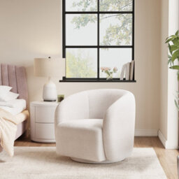 Living And Home White Boucle Upholstered Swivel Tub Chair Armchair Bucket Chair 75 Cm W X 65 Cm D X 74 Cm H - thumbnail 1