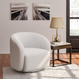 Living And Home White Boucle Upholstered Swivel Tub Chair Armchair Bucket Chair 75 Cm W X 65 Cm D X 74 Cm H - thumbnail 2