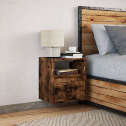 Berkfield Wall-Mounted Bedside Cabinet With Led Lights Smoked Oak - thumbnail 5