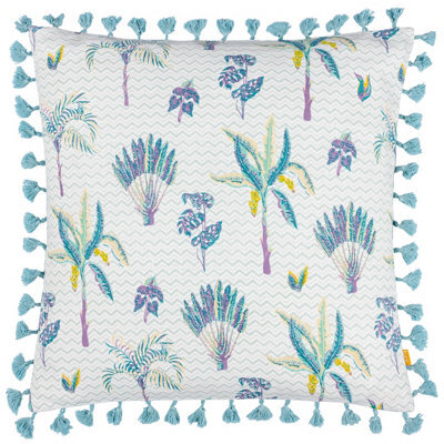 Furn. Chamae Floral Tasselled 100% Cotton Feather Filled Cushion - image 1