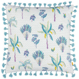Furn. Chamae Floral Tasselled 100% Cotton Feather Filled Cushion - thumbnail 1