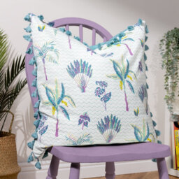 Furn. Chamae Floral Tasselled 100% Cotton Feather Filled Cushion - thumbnail 6