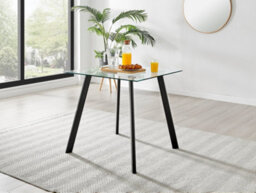 Furniturebox Seattle Scandi Inspired Glass And Black Metal Leg Square Dining Table & 4 Navy Pesaro Velvet Silver Leg Chairs - thumbnail 2