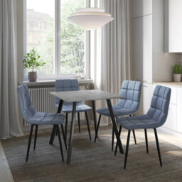 Urbn-Living Urbnliving 80Cm Concrete Square Table With 4 Madison Blue Velvet Chairs  - thumbnail 3