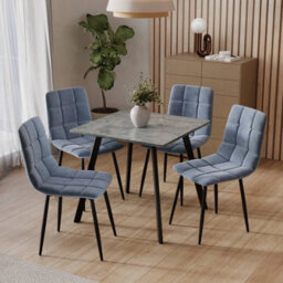 Urbn-Living Urbnliving 80Cm Concrete Square Table With 4 Madison Blue Velvet Chairs  - thumbnail 2