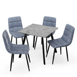 Urbn-Living Urbnliving 80Cm Concrete Square Table With 4 Madison Blue Velvet Chairs 
