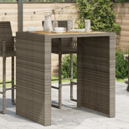 Berkfield Garden Bar Table With Acacia Wood Top Grey 105X80X110 Cm Poly Rattan - thumbnail 3