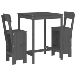 Berkfield 3 Piece Garden Bar Set Grey Solid Wood Pine - thumbnail 2
