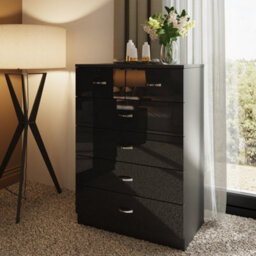 Fwstyle 6 Drawer Chest Of Drawers Black Gloss 4+2 Bedroom Furniture