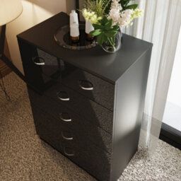 Fwstyle 6 Drawer Chest Of Drawers Black Gloss 4+2 Bedroom Furniture - thumbnail 3