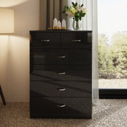 Fwstyle 6 Drawer Chest Of Drawers Black Gloss 4+2 Bedroom Furniture - thumbnail 2