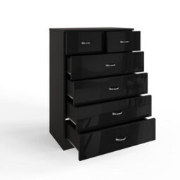 Fwstyle 6 Drawer Chest Of Drawers Black Gloss 4+2 Bedroom Furniture - thumbnail 5