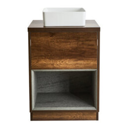Homestylestore Dark Oak 600mm Bathroom Vanity Unit Open Shelf With Square Countertop Basin & Led Light
