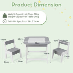 Costway 3 Pcs Kids Table And Chair Set Toddler Activity Writing Double-Sized Tabletop - thumbnail 3