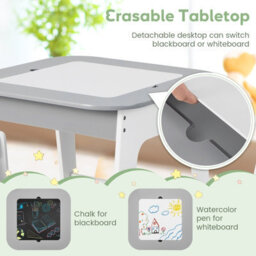 Costway 3 Pcs Kids Table And Chair Set Toddler Activity Writing Double-Sized Tabletop - thumbnail 5
