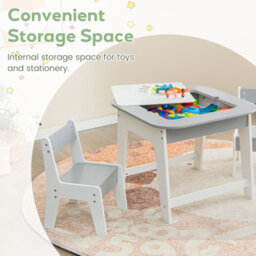 Costway 3 Pcs Kids Table And Chair Set Toddler Activity Writing Double-Sized Tabletop - thumbnail 4