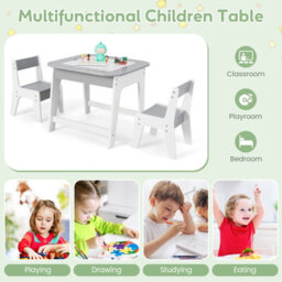 Costway 3 Pcs Kids Table And Chair Set Toddler Activity Writing Double-Sized Tabletop - thumbnail 8